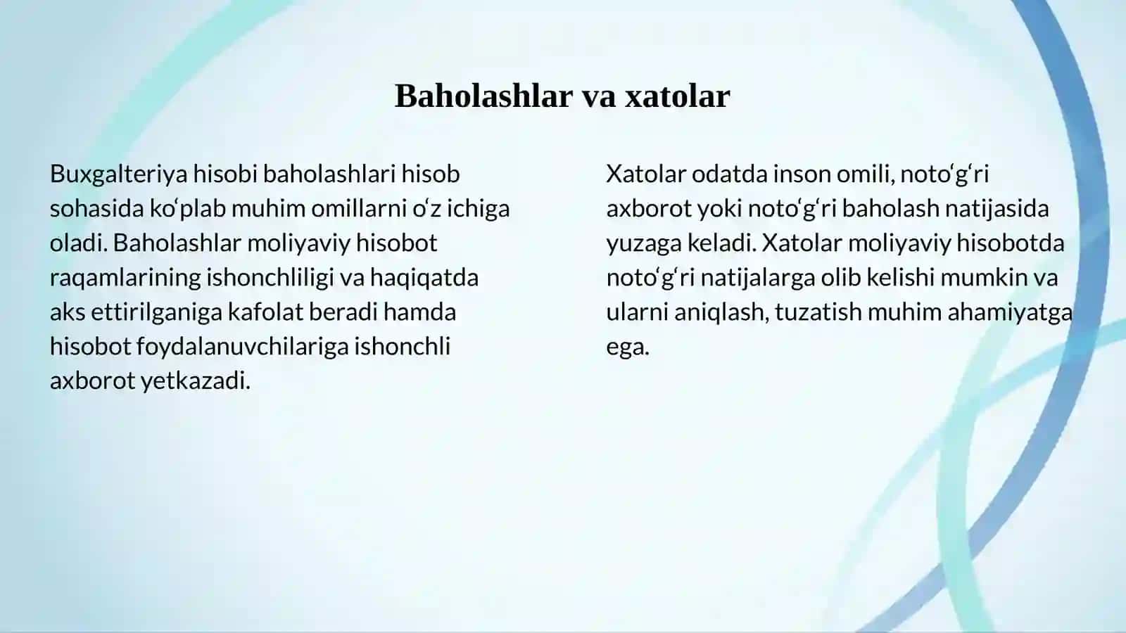 Buxgalteriya hisobi baholashlaridagi o'zgarishlar va xatolar 4