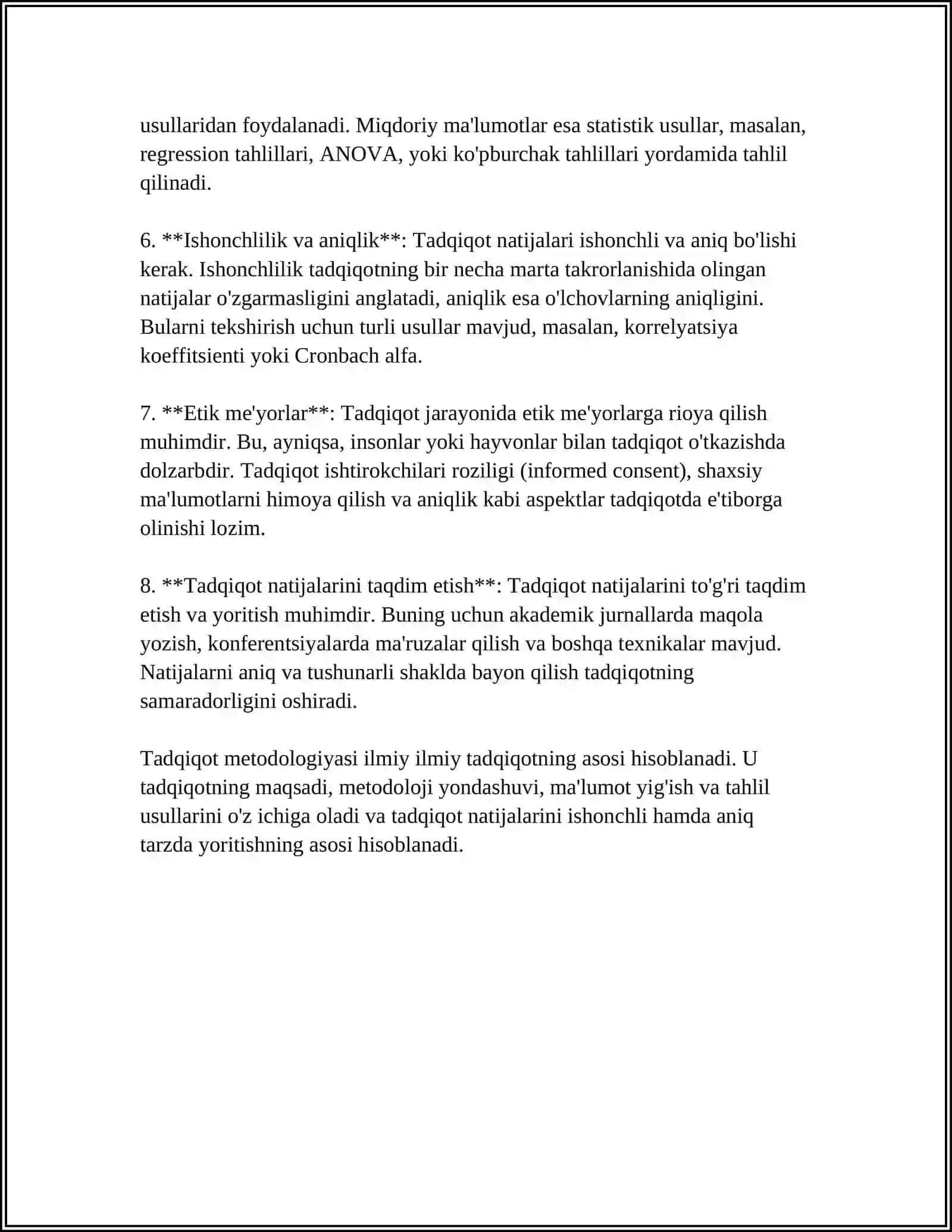 TADQIQOT METODOLOGIYASI, TADQIQOT USLUBIYOTI(TEXNOLOGIYASI) 4