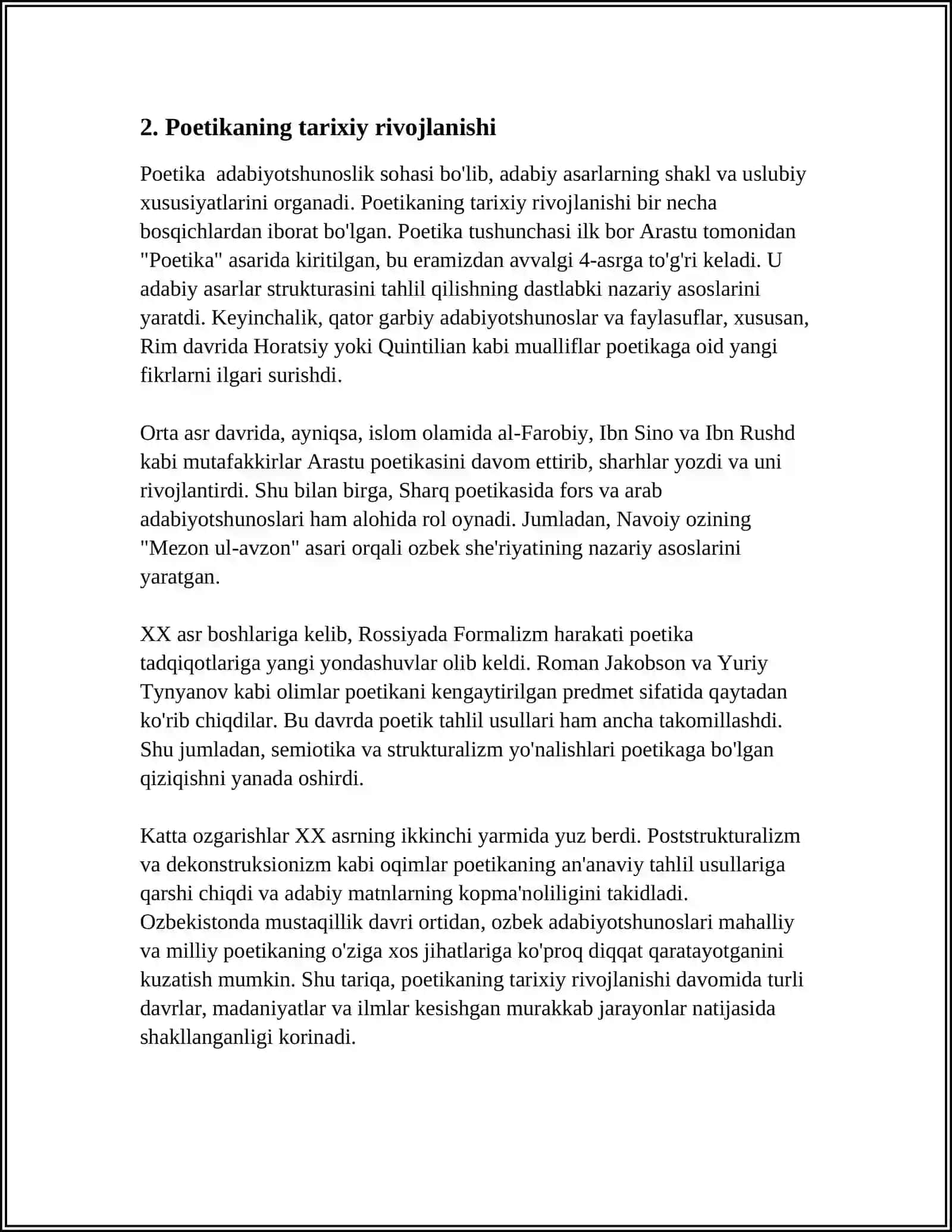 "POETIKA" ASARI YUZASIDAN LOYIHA ISHI 4