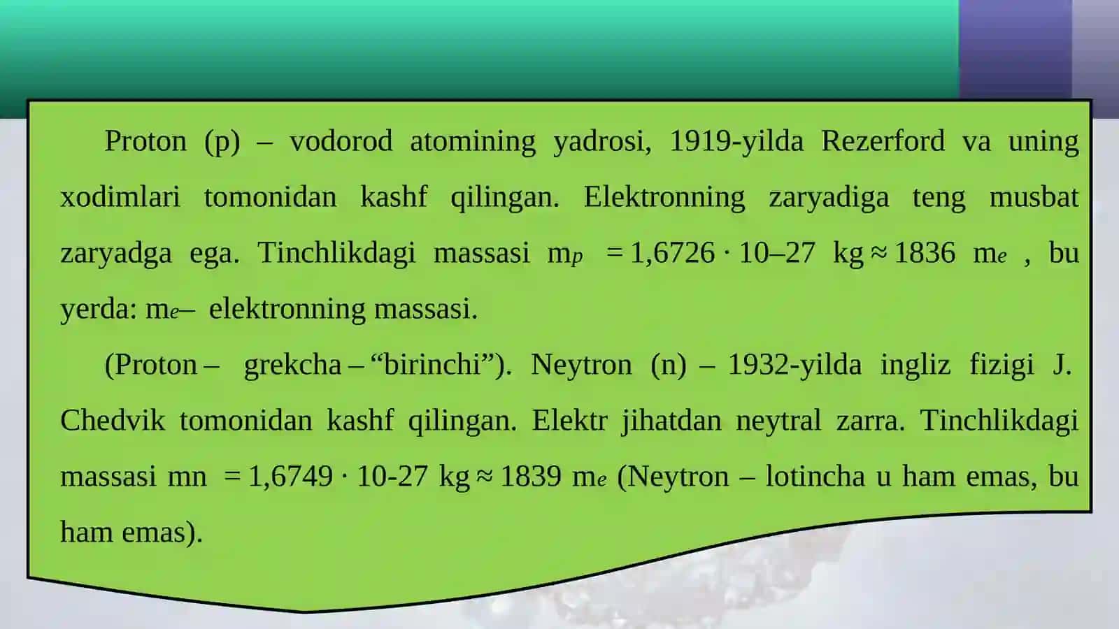 Atom yadrosining tarkibi. Bog‘lanish energiyasi. Massa defekti 4