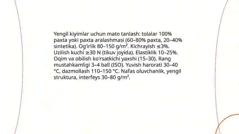 Yaxlit yengil kiyimlar uchun texnologik xaritasini tuzish, maketini tikish 4