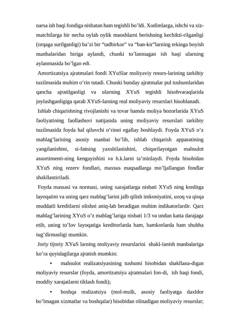 Xo'jalik Yurituvchi Sub’ektlarning Moliyaviy Resurslari Reja 4