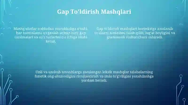 Unli va undosh tovushlarni òrganishda leksik mashqlarni tashkil etish 4