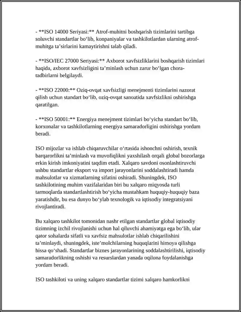 METROLOGIYA VA STANDARTLASHTIRISH BO`YICHA XALQARO TASHKILOTLAR. (ISO, MEK, MOZM) 4