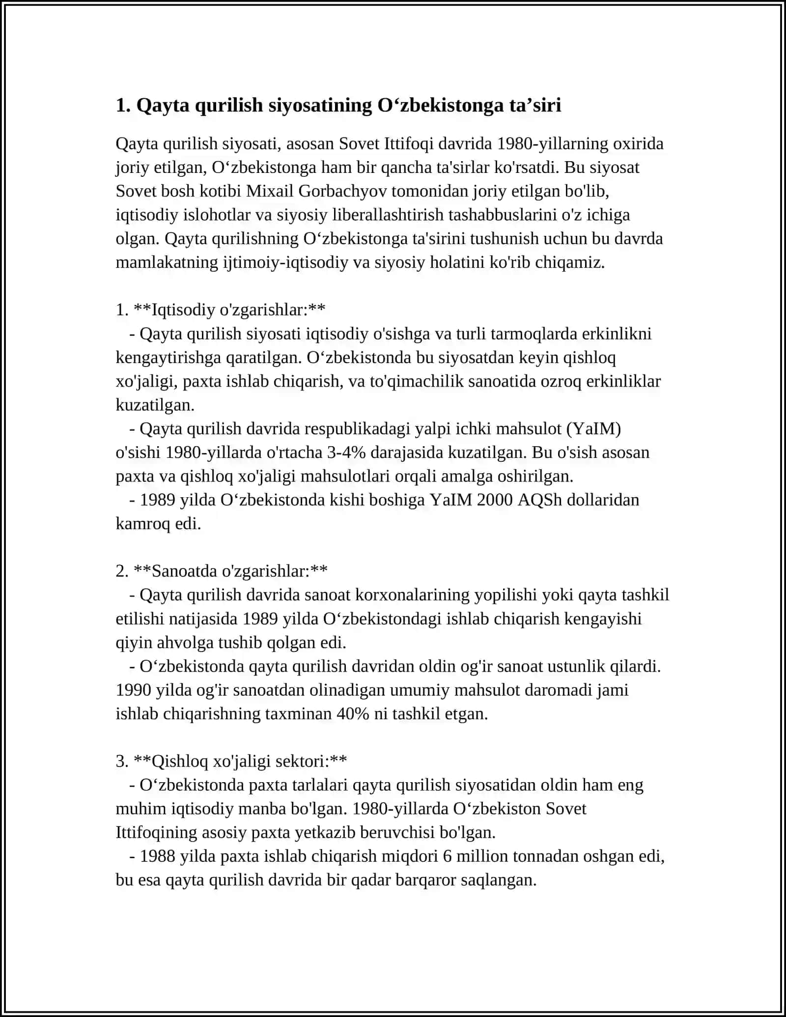 Qayta qurilish siyosati Oʻzbekistonga taʼsiri 4