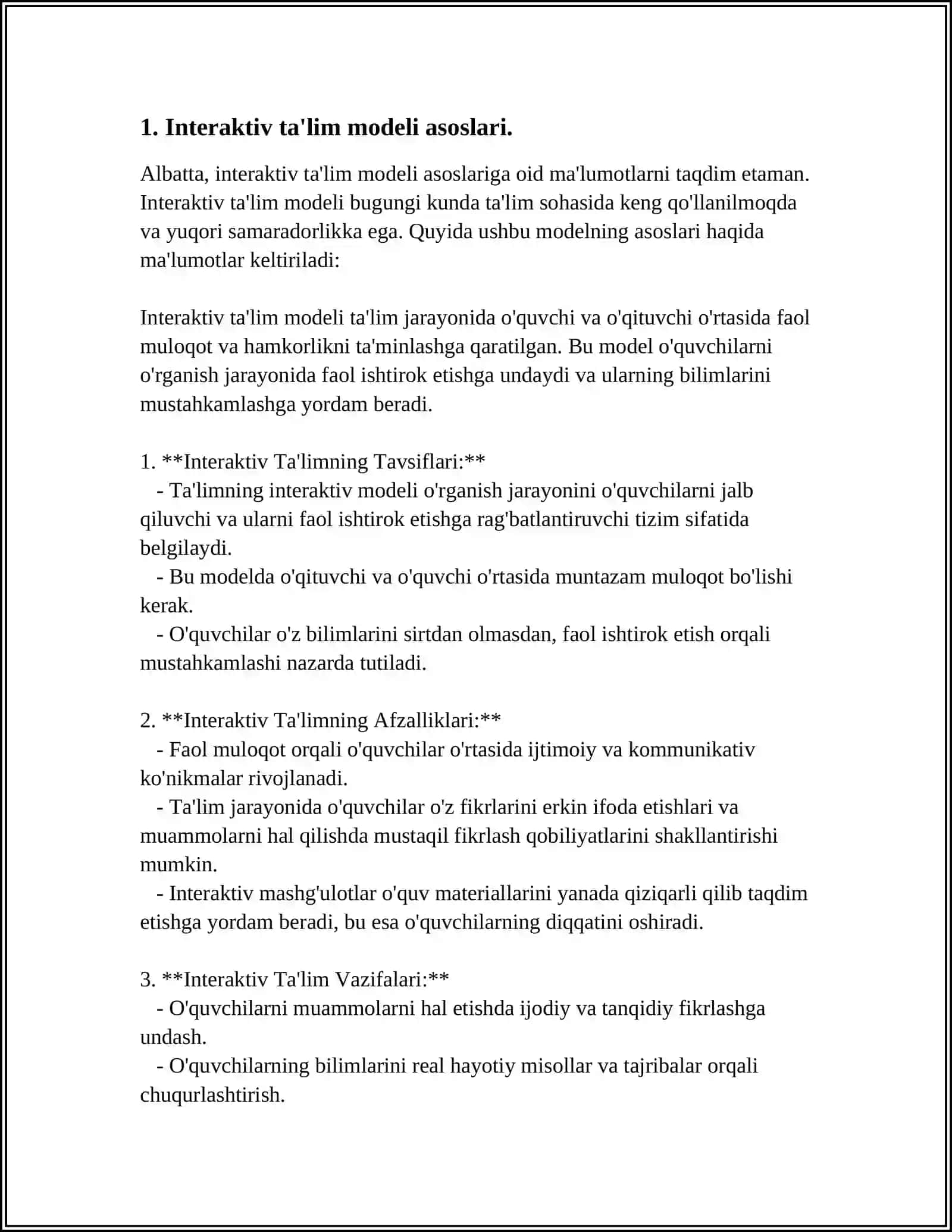 INTERAKTIV TA'LIM MODELI VA UNING XORIJIY TILNI O'RGATISHDAGI AFZALLIKLARI 4