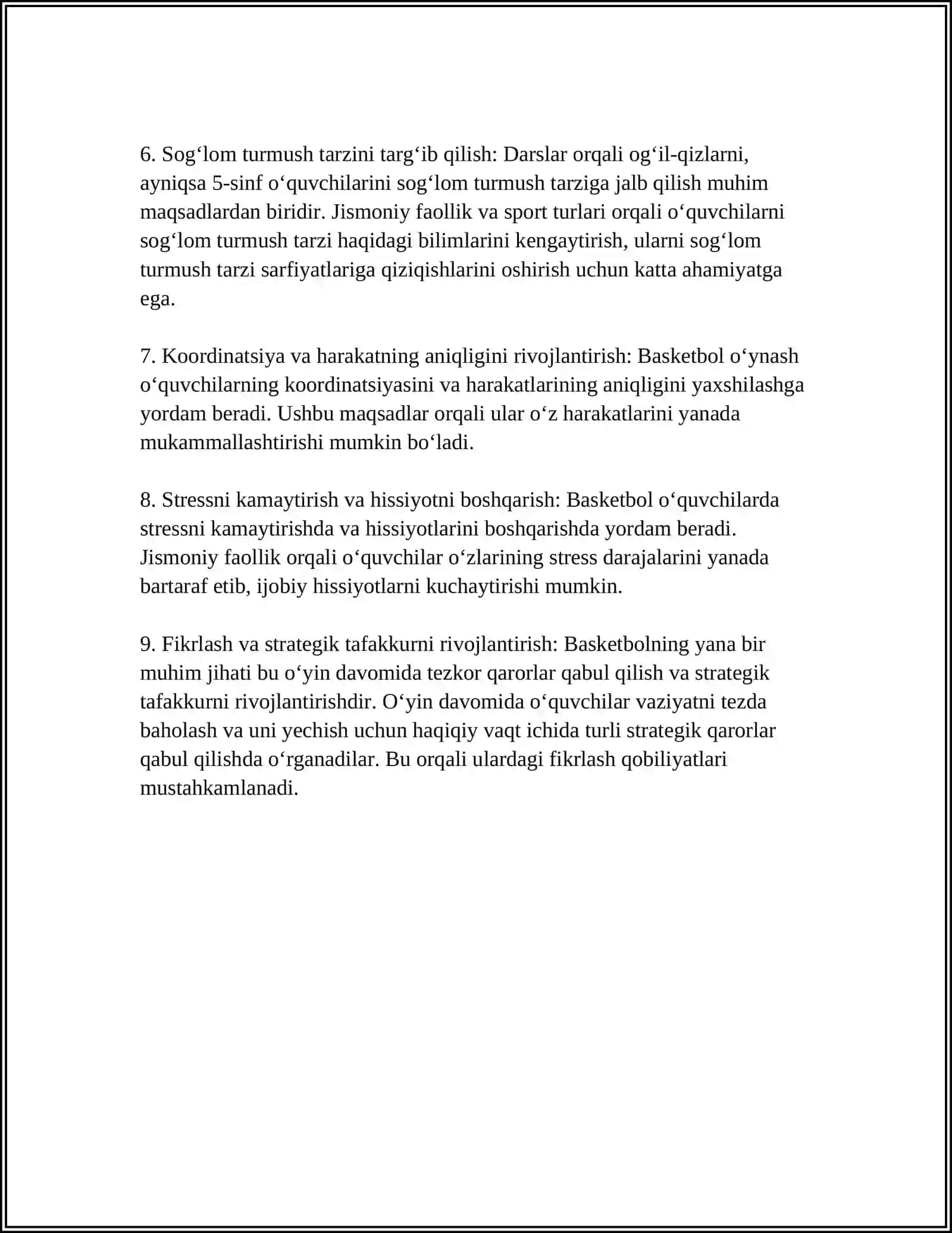 5 SINF OʻQUVCHILARI BILAN BASKETBOL DARSLARINI OʻTKAZISH USLUBIYATINI OʻRGANISH 4