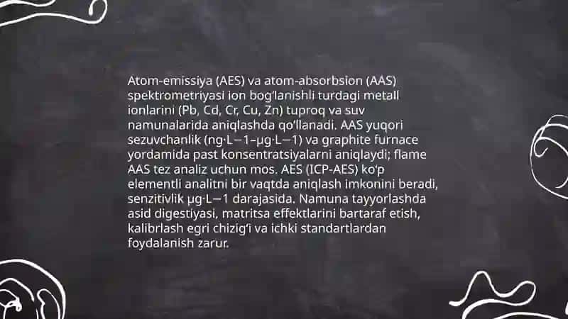 Tuproq va suv namunalari olish va tayyorlash usullari ionik ifloslanishni aniqlash uchun 4
