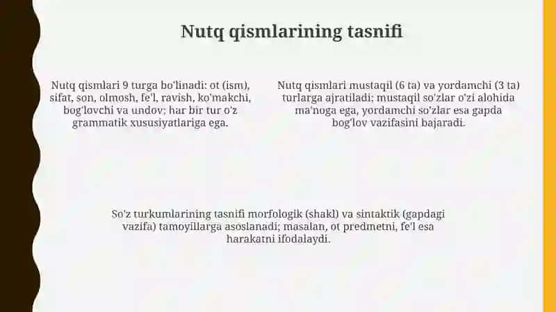So'zning grammatik shakllari. So'z turkumlari 4