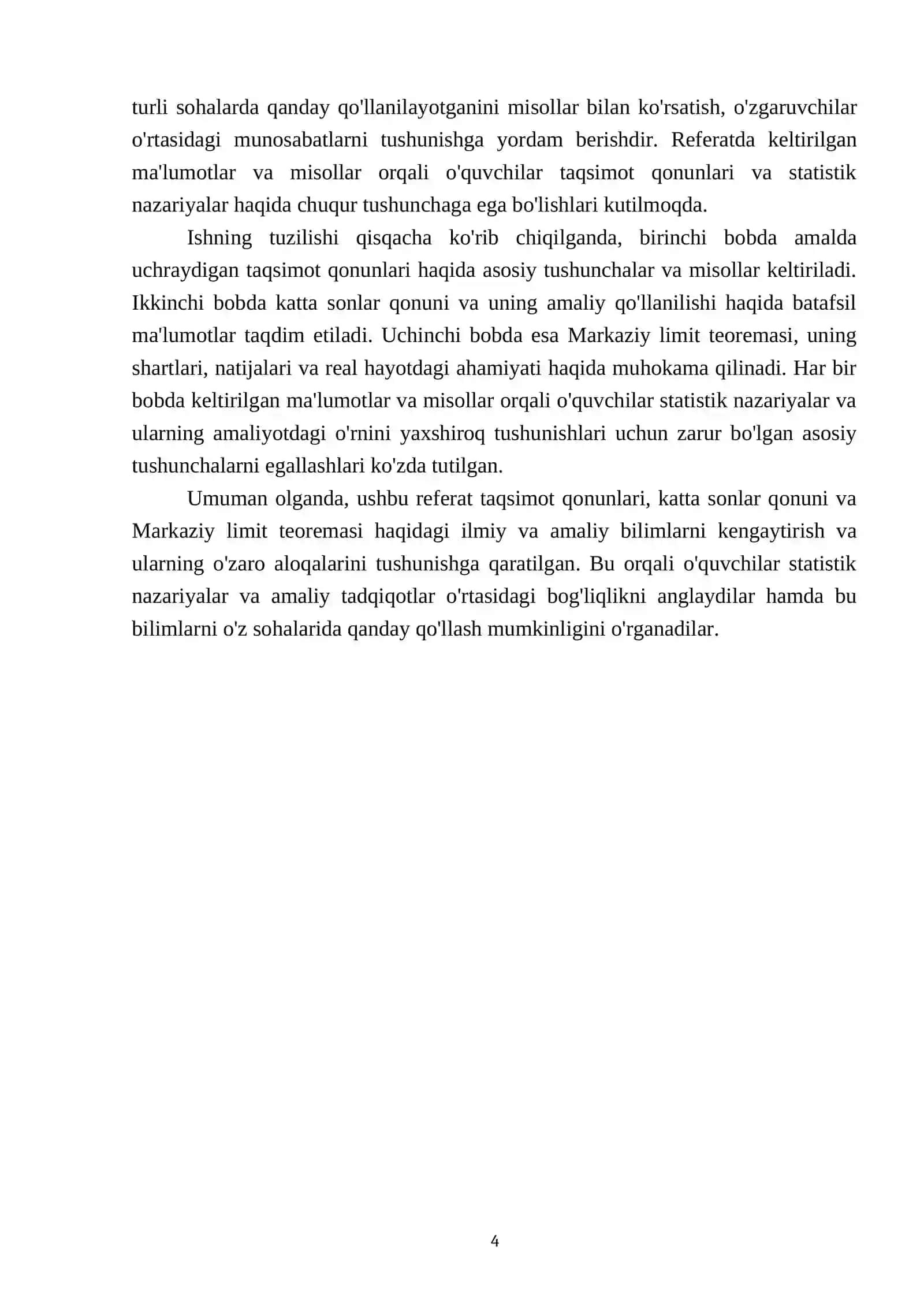 Amalda kup uchraydigan taqsimot qonunlari katta sonlar qonuni Markaziy limit teoremasi 4