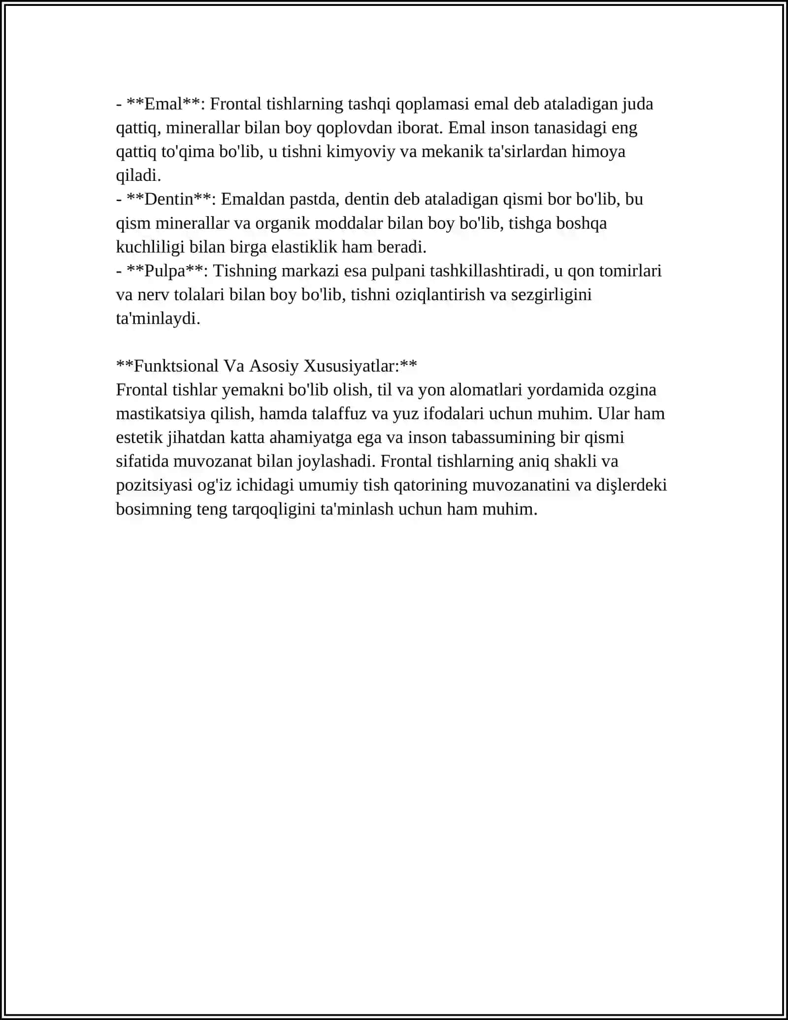DOIMIY TISHLOVDAGI FRONTAL GURUH TISHLARNING TUZILISHI 4