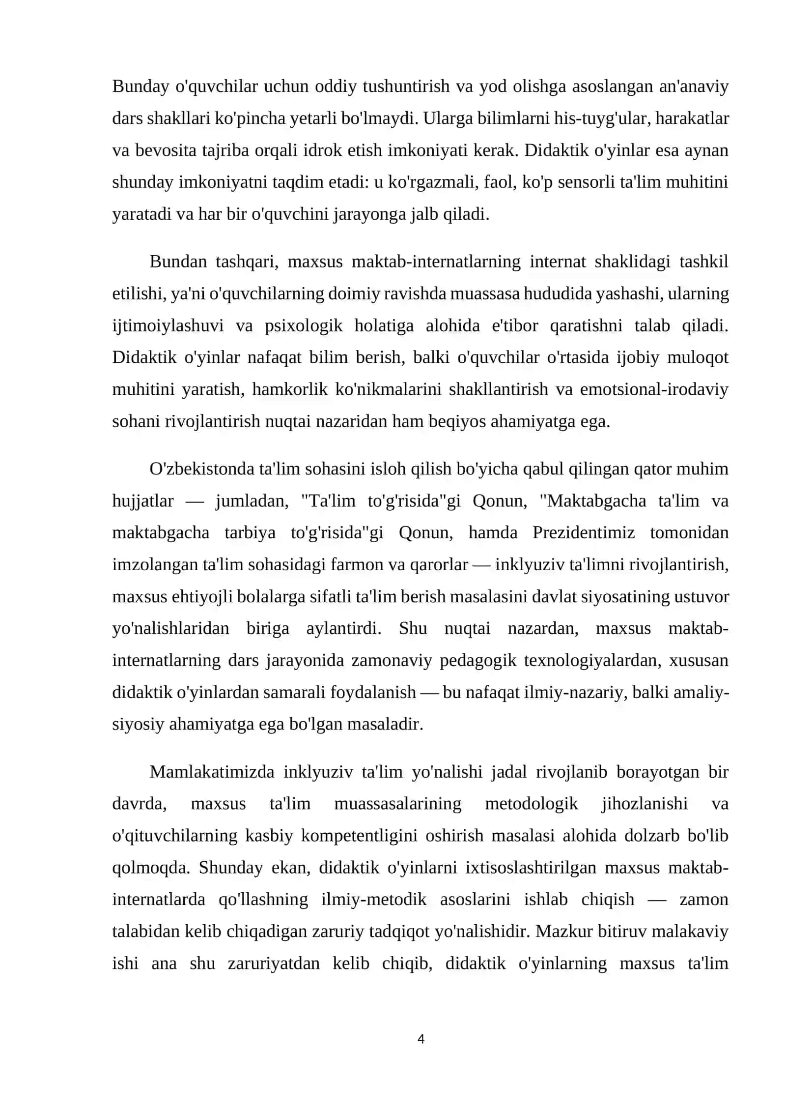 IXTISOSLASHTIRILGAN MAXSUS MAKTAB-INTERNATLARINING DARSLARI JARAYONIDA DIDAKTIK O'YINLARDAN FOYDALANISH 4