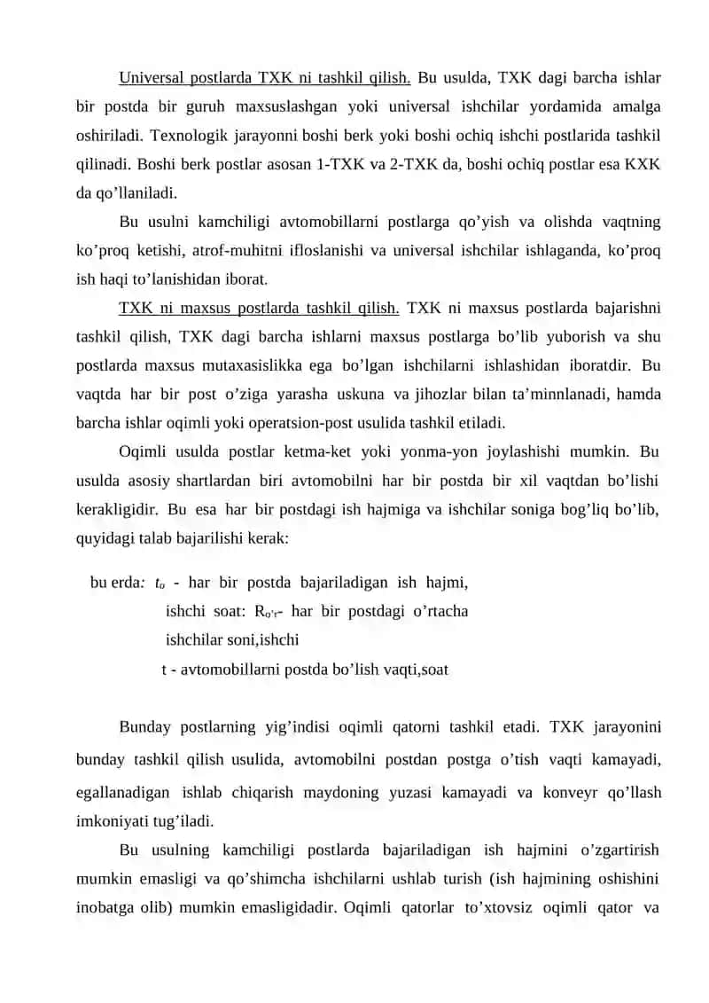 TEXNIK XIZMAT KO’RSATISH (TXK) VA TA’MIRLASHNI O’TKAZISH USULLARI REJA 4
