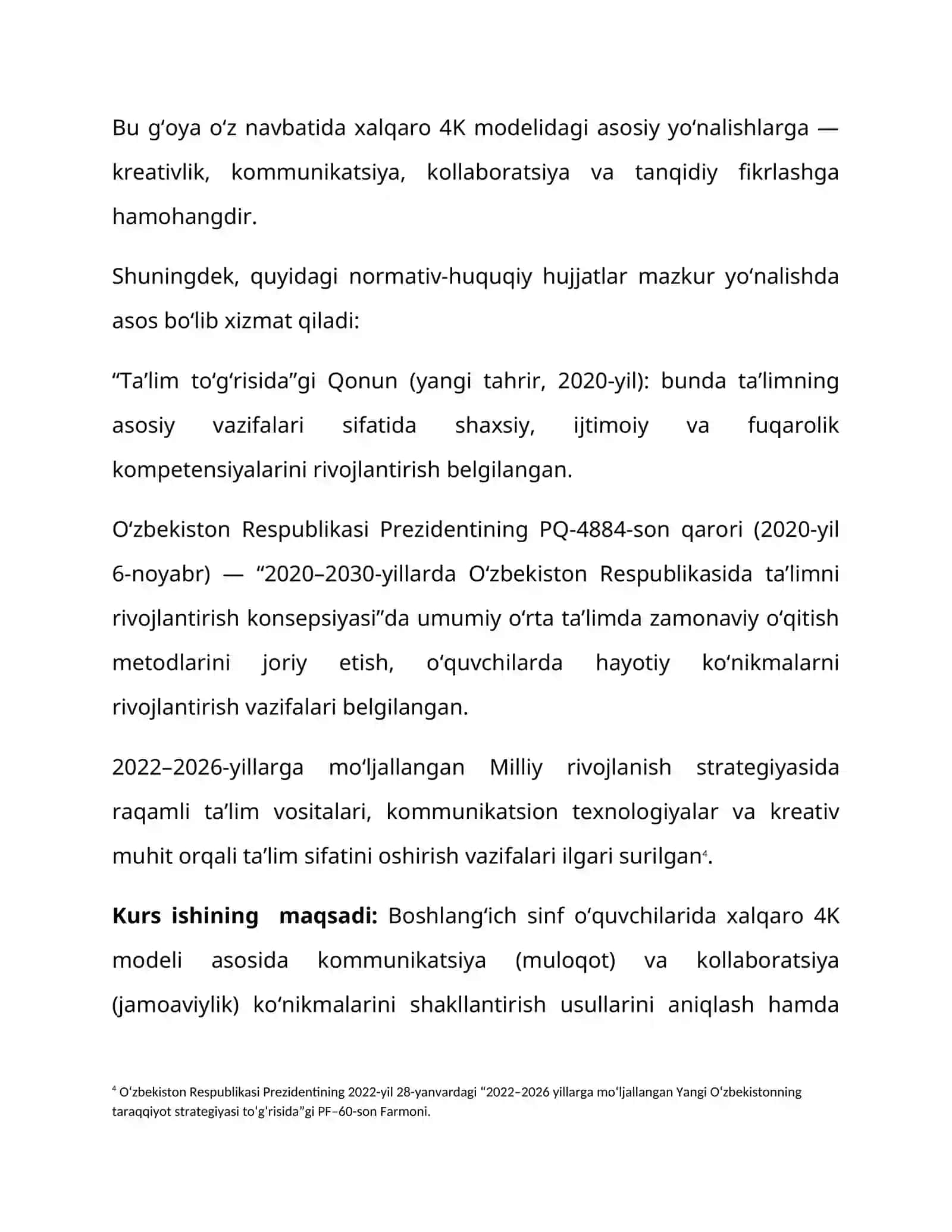 4K xalqaro modeli mazmuni va ahamiyati 4