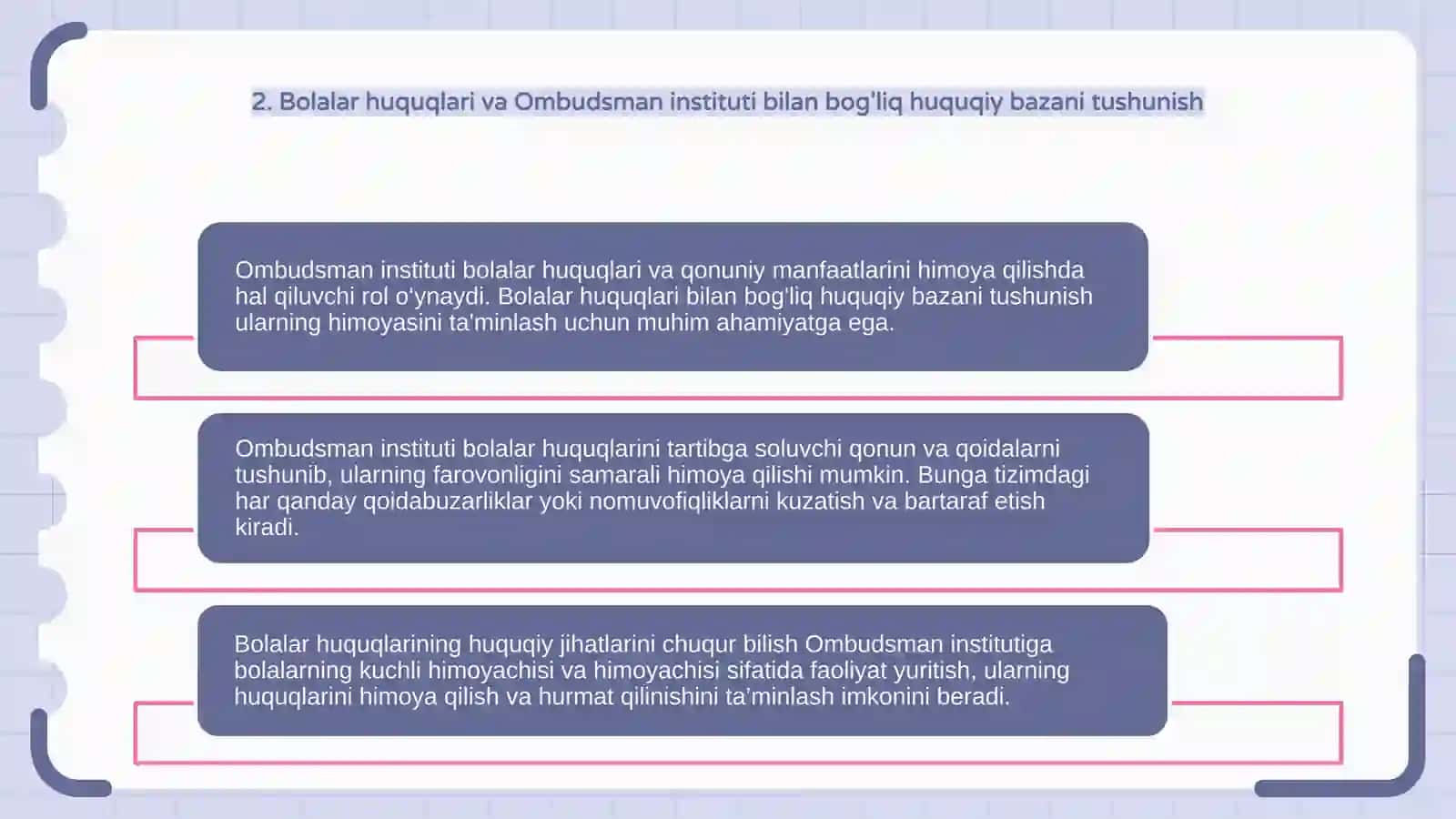 Bolalar huquq va qonuniy manfaatlarini himoya qilishda ombudsman institutining o'rnivari 4