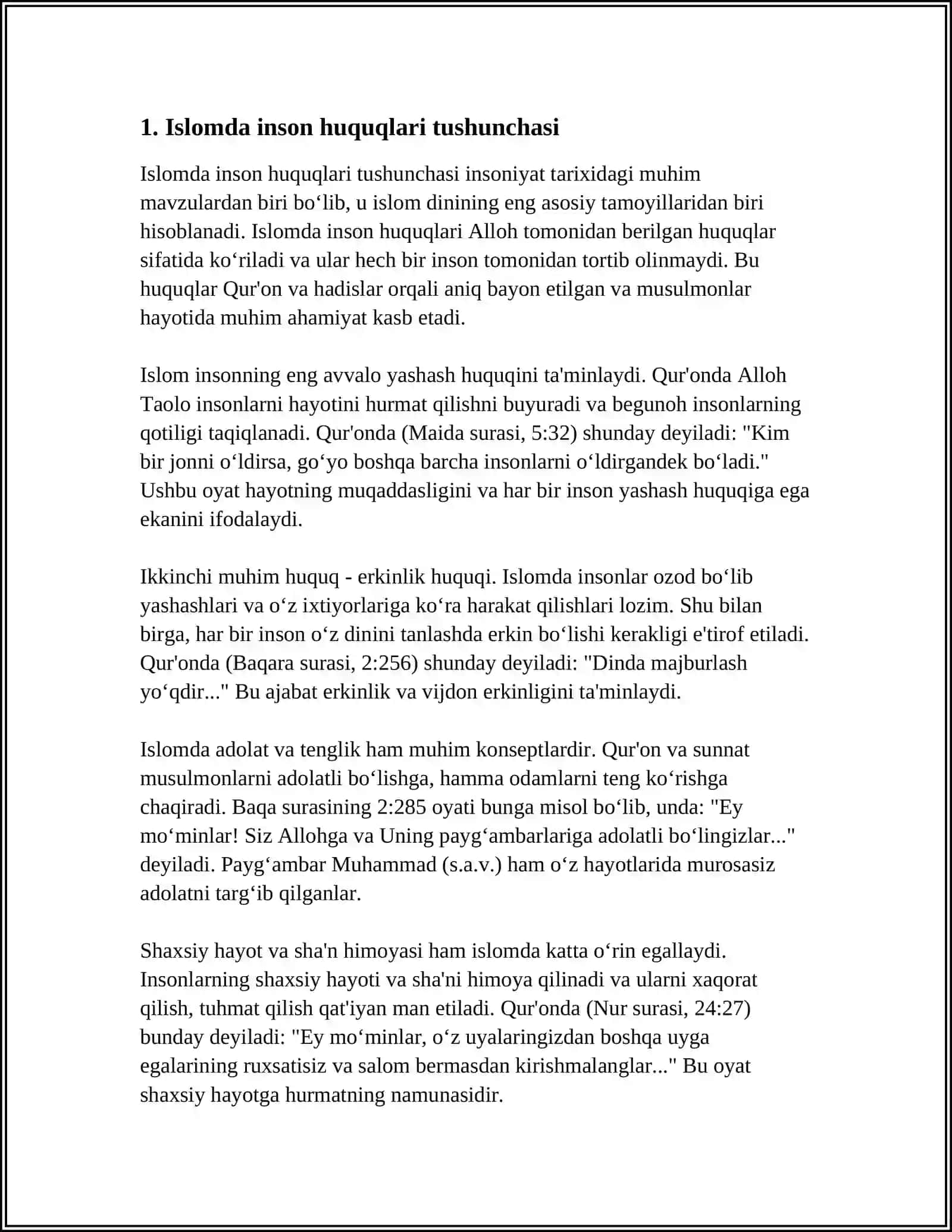 ISLOMDA INSON HUQUQLARI HIMOYASI, IJTIMOIY TENGLIK, ADOLAT VA TOLERANTLIK 4