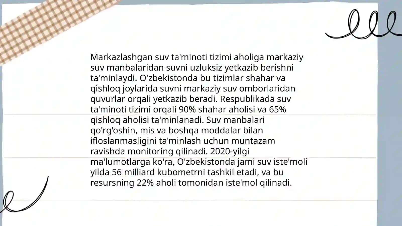 Mahalliy va markazlashgan suv taʼminoti haqida tushuncha, ularning gigiyenik ahamiyati 4