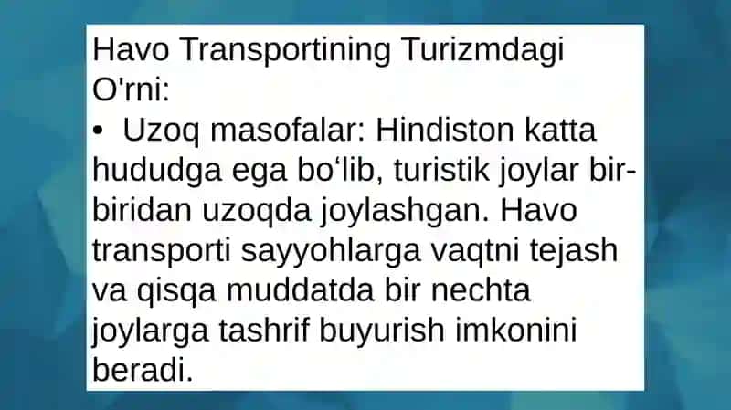 Termiz Davlat Universitetining Iqtisodiyot va Turizm Fakulteti Turizm Faoliyati Turlariyoʻnalishi Talabasi Toshmurodov Jahongirning Hindiston Davlati Turizmida Transport Turlari Mavzusi 4
