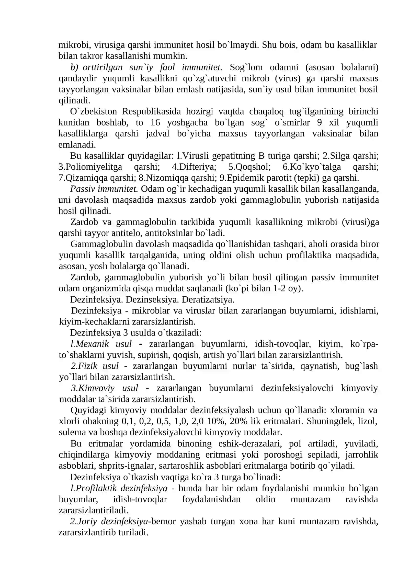 Yuqumli kasalliklar, infeksiyaning tarqalishi va oldini olish. Immunitet 4