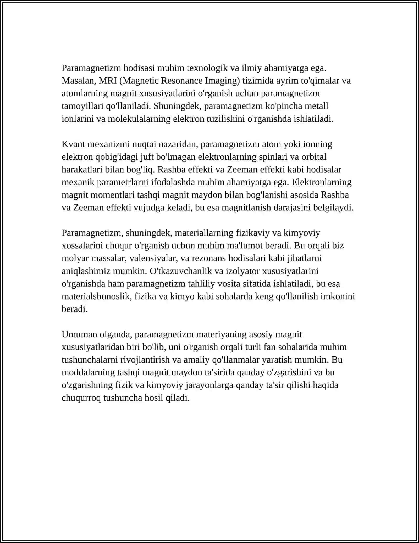 MUSTAQIL ISH Mavzu: PARAMAGNITIZM 4