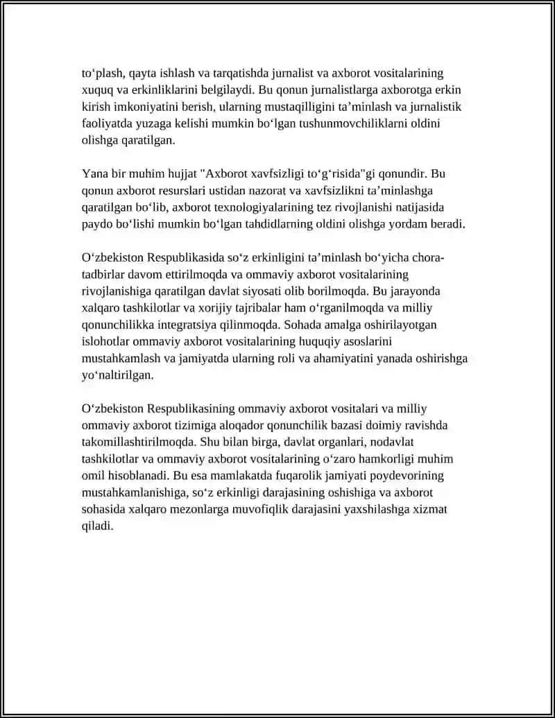 O'ZBEKISTON RESPUBLIKASIDA OMMAVIY AXBOROT VOSITALARINING FAOLIYATI 4