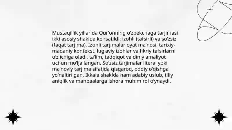 Mustaqillik yillarida Qur'onning o'zbek tiliga tarjima qilinishi va tavsiflari haqida 4