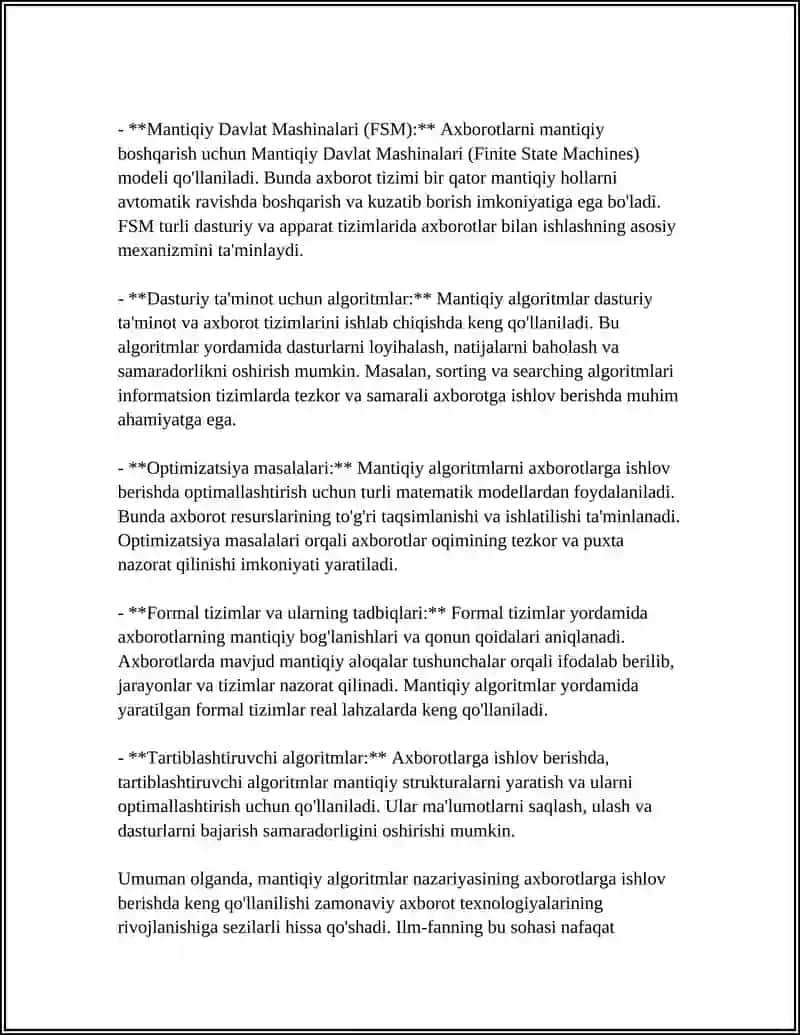 AXBOROTLARGA ISHLOV BERISHDA MANTIQIY ALGORITMLARINI QO’LLASH AMALI 4