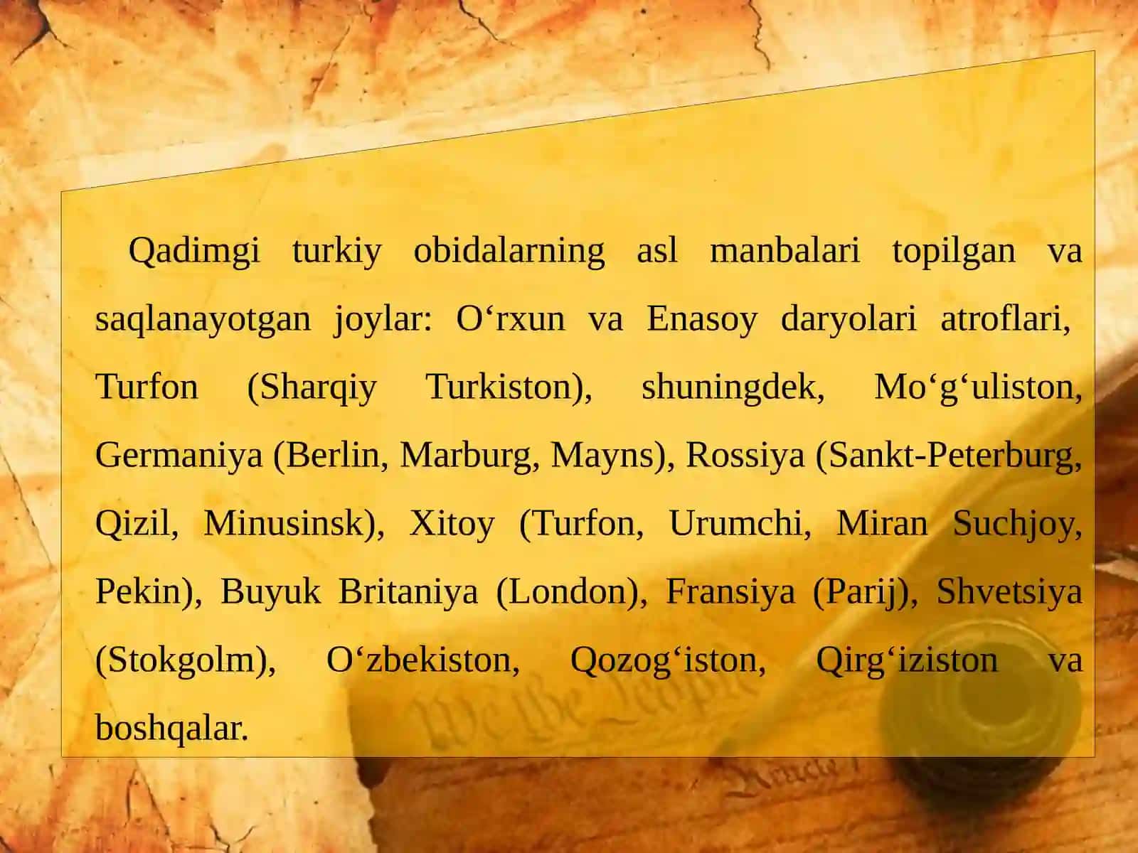 10-sinf Adabiyot fanidan O'rxun-Enasoy obidalari dars taqdimoti 4