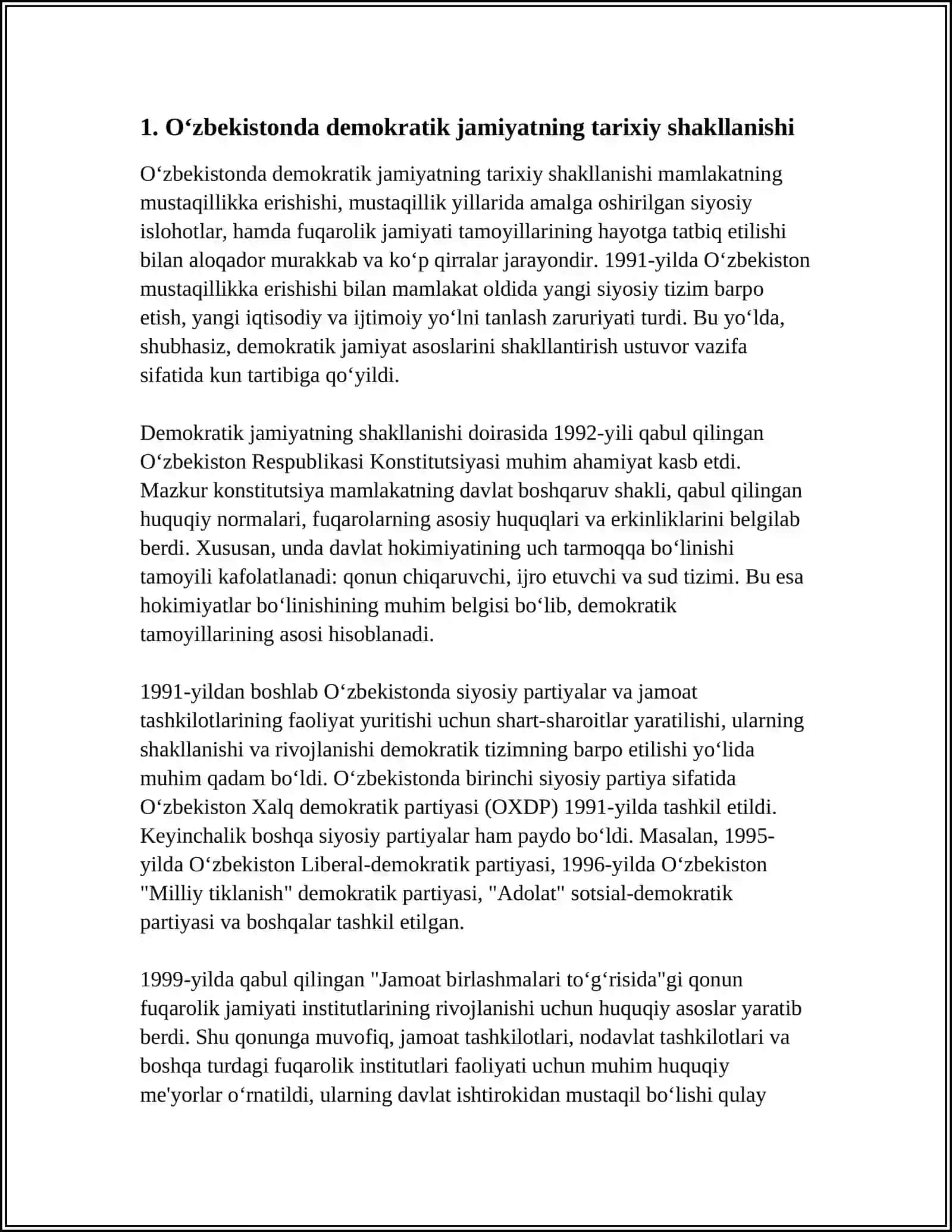 O‘zbekistonda Demokratik, Fuqarolik Jamiyati Asoslarining Shakllanishi, Amalga Oshirilgan Siyosiy Islohotlar 4