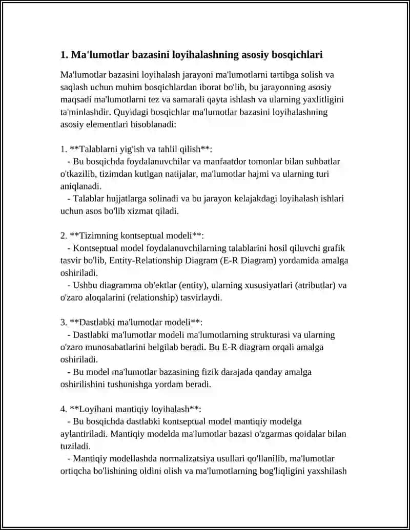 MA'LUMOTLAR BAZASINI LOYIHALASH VA MOXIYAT-ALOQA DIAGRAMMASINI QURISH 4