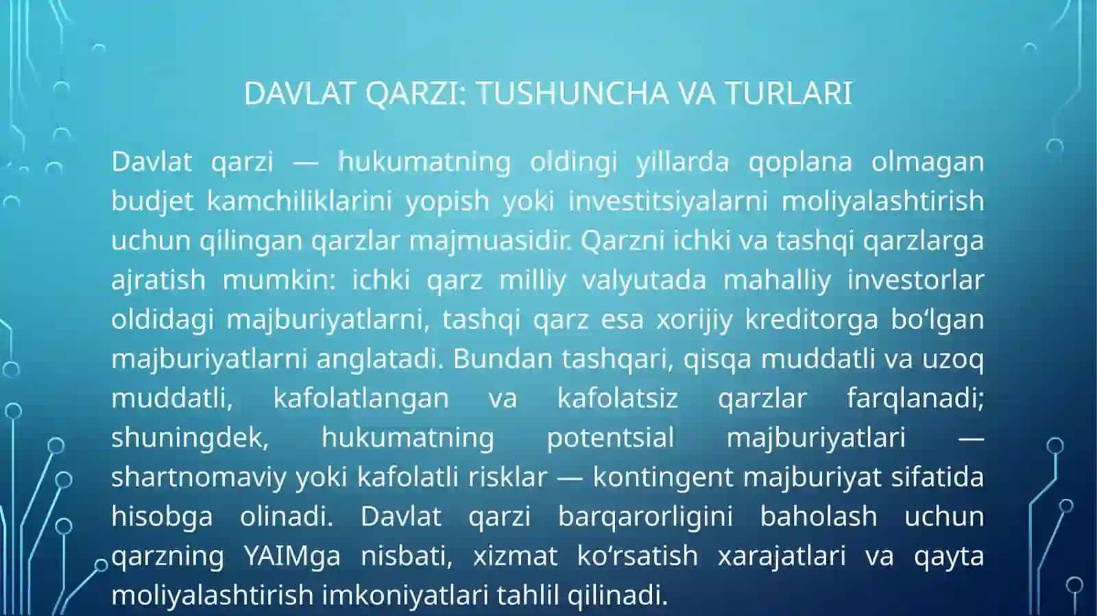 Davlat budjeti va davlat qarzi. O'zbekiston davlat budjetining ijrosi 4