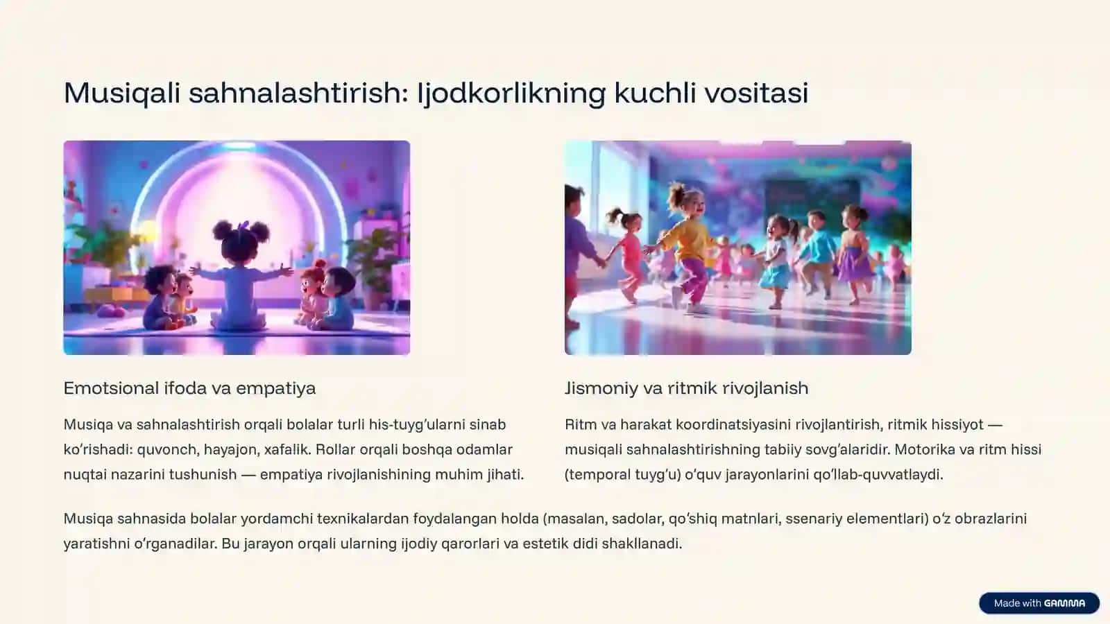 Musiqali sahnalashtirish orqali bolalarning ijodiy faoliyatini rivojlantirish 4