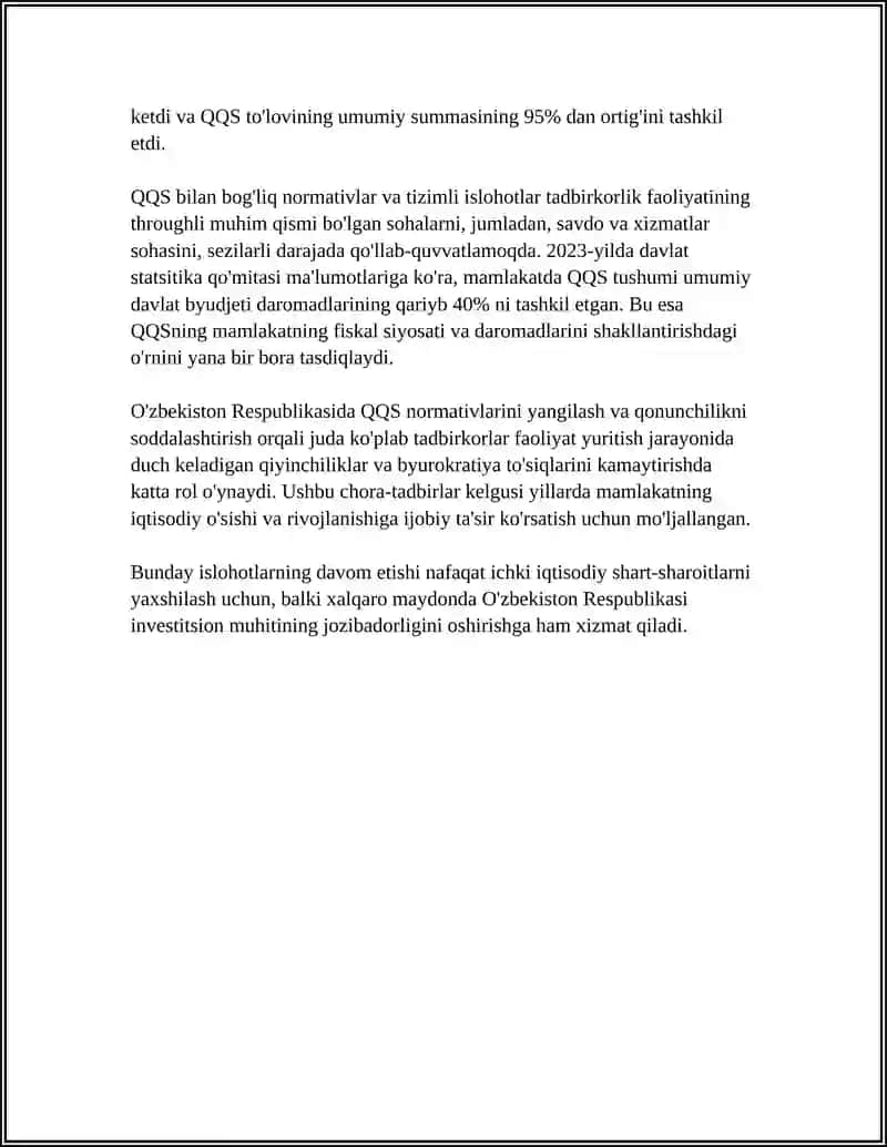Qonunchilikni soddalashtirish va qo'shilgan qiymat solig'i normativlarini yangilash 4