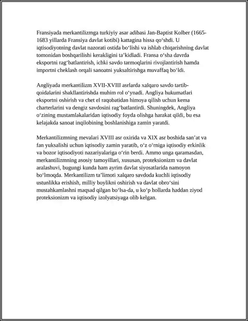 MERKANTILIZIM: XALQARO SAVDO VA BOYLIK TOʻPLASH HAQIDAGI TAʼLIMOT 4