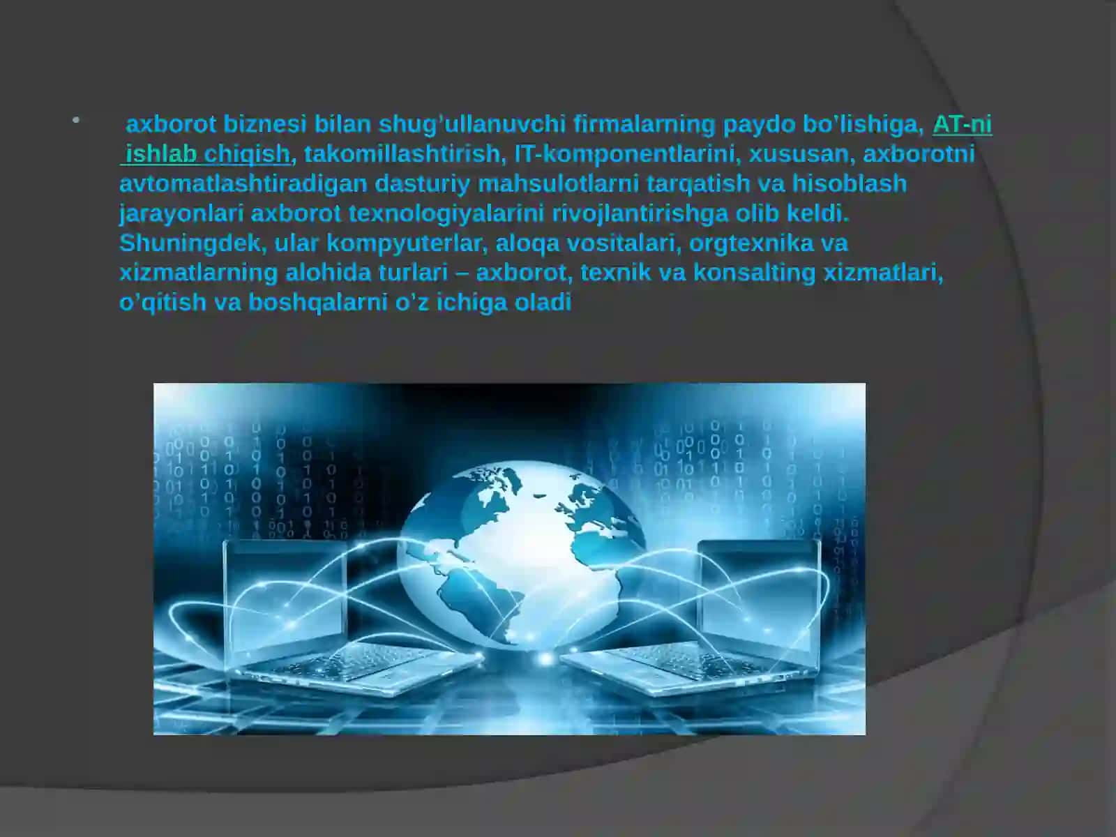 IQTISODIYOTDA AXBOROT KOMMUNIKATSION TEXNALOGIYALARING O’RNI AHAMIYATI VA TURLARI 4