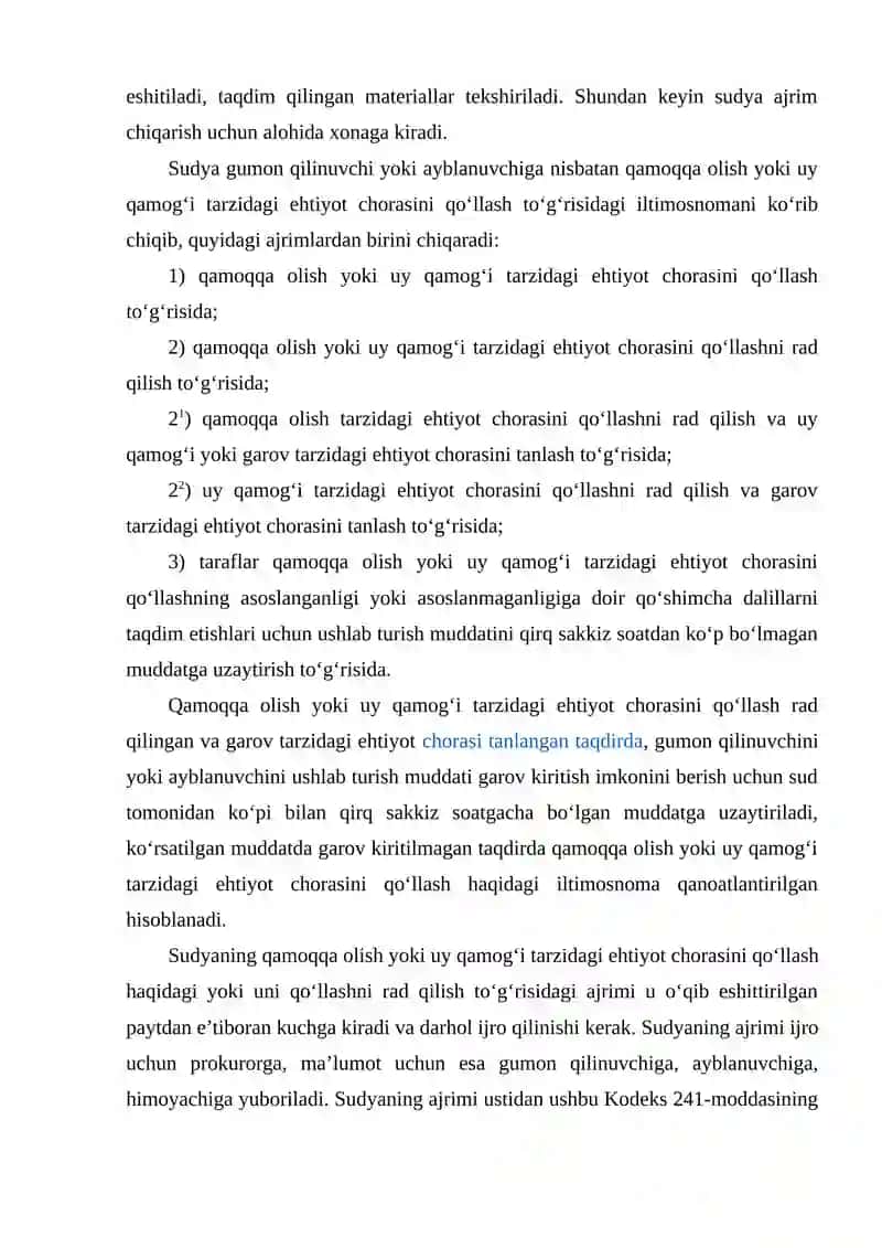 Qamoqqa olish tarzidagi ehtiyot chorasini qo‘llashning tartibi 4
