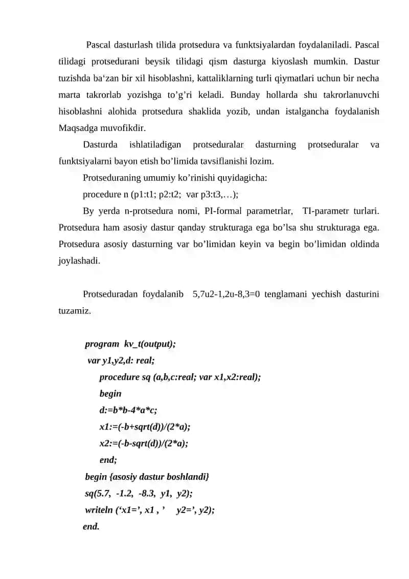 Pascal tilida nostandart funktsiyalar va qism dasturlar 4