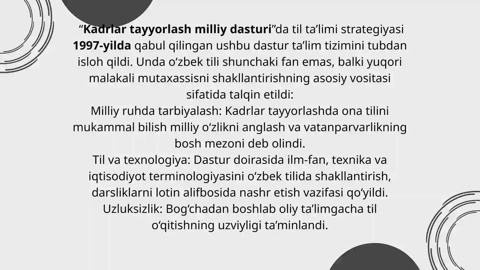 O‘zbekiston Respublikasining me’yoriy-huquqiy hujjatlarida o‘zbek tilini davlat tili sifatida o‘qitish masalalari 4
