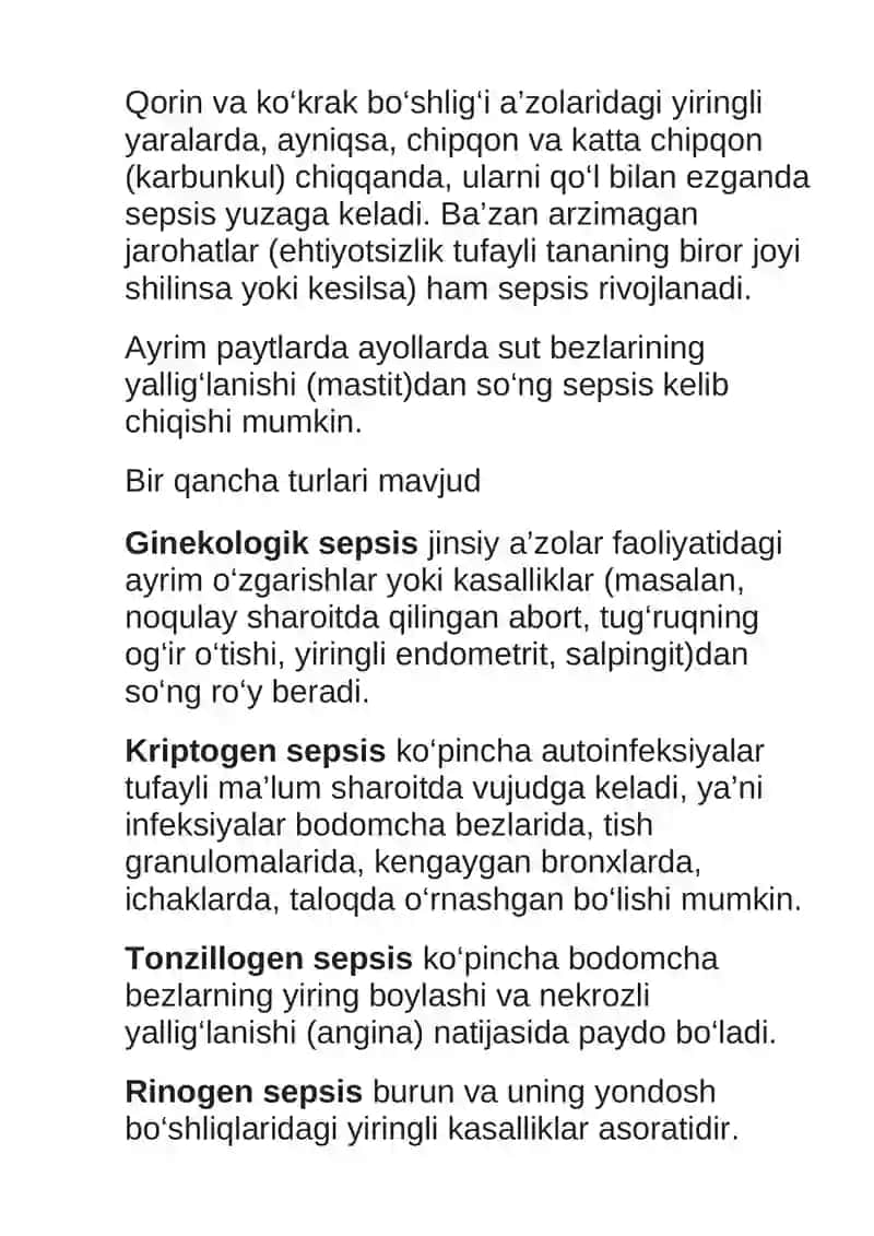 Sepsis: sabablari, belgilari, turlari va davolash 4
