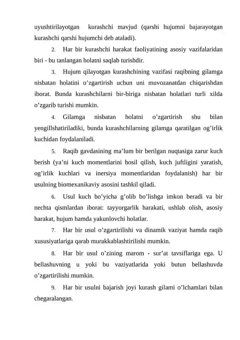 Milliy kurash va qo'l jangida tasniflash, tizimlashtirish va atamalari 4