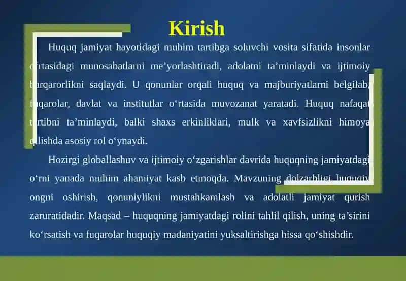 HUQUQ TUSHUNCHASI, BELGILARI, MOHIYATI VA PRINTSIPLARI 4