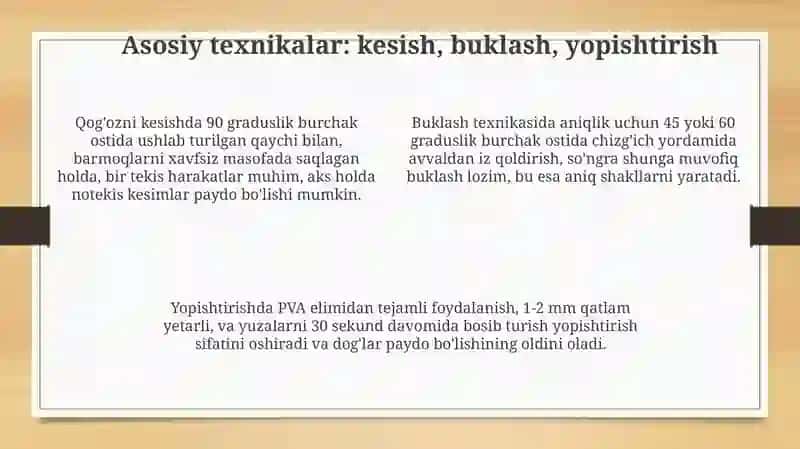 Qog'oz va karton bilan ishlash darslarining mazmuni 4