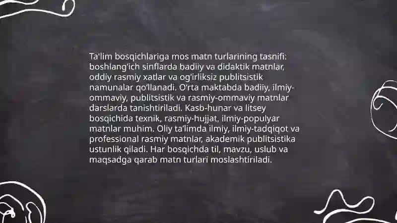 Ta'lim bosqichlarida matn va uning turlarini o'rgatish 4