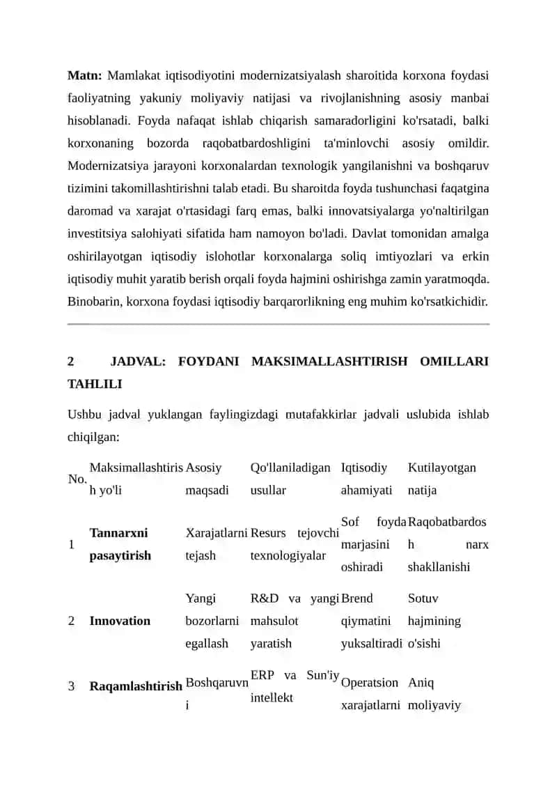 IQTISODIYOTNI MODERNIZATSIYALASHDA KORXONA FOYDASINING IQTISODIY TABIATI 4