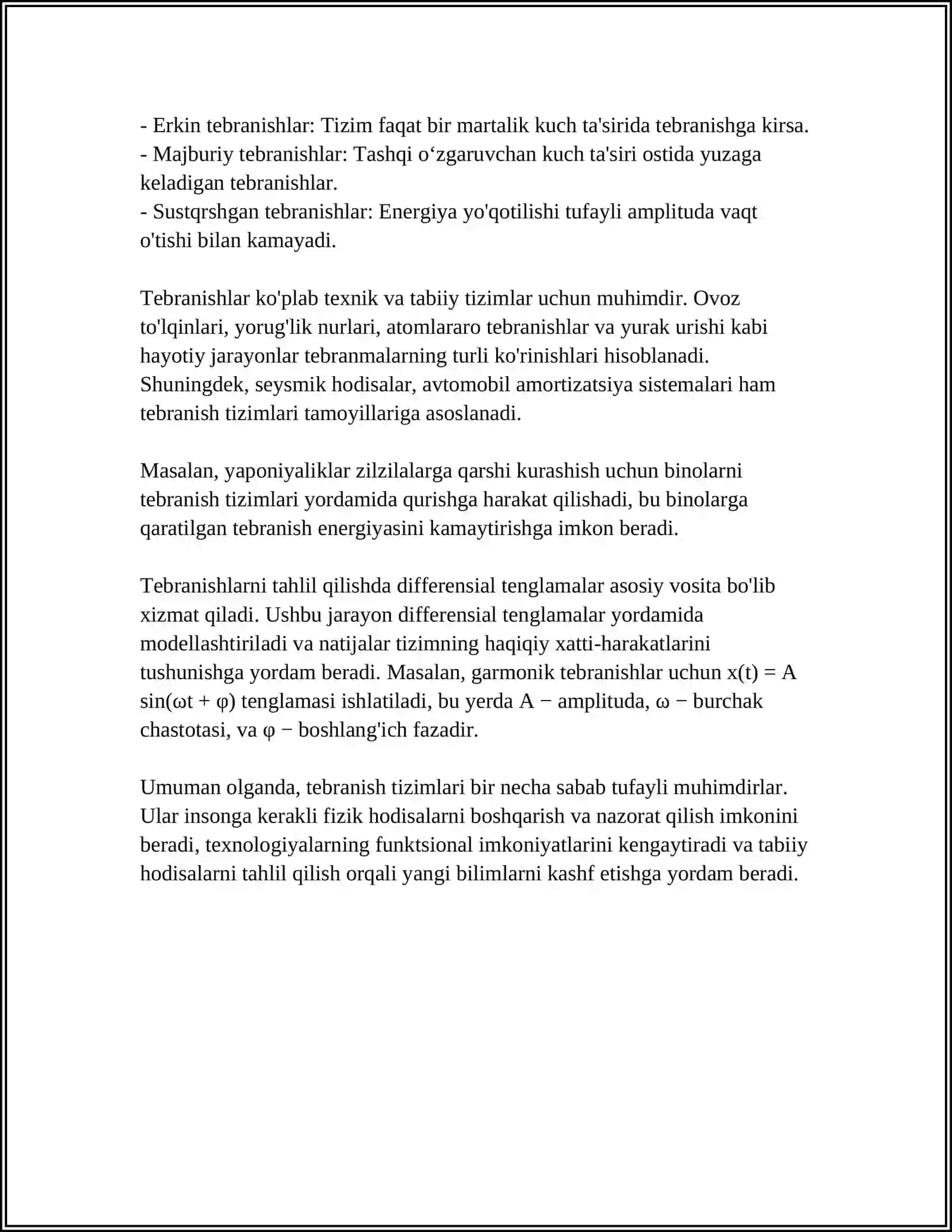 SOʻNUVCHI VA MAJBURIY TEBRANISHLAR REZONANS 4