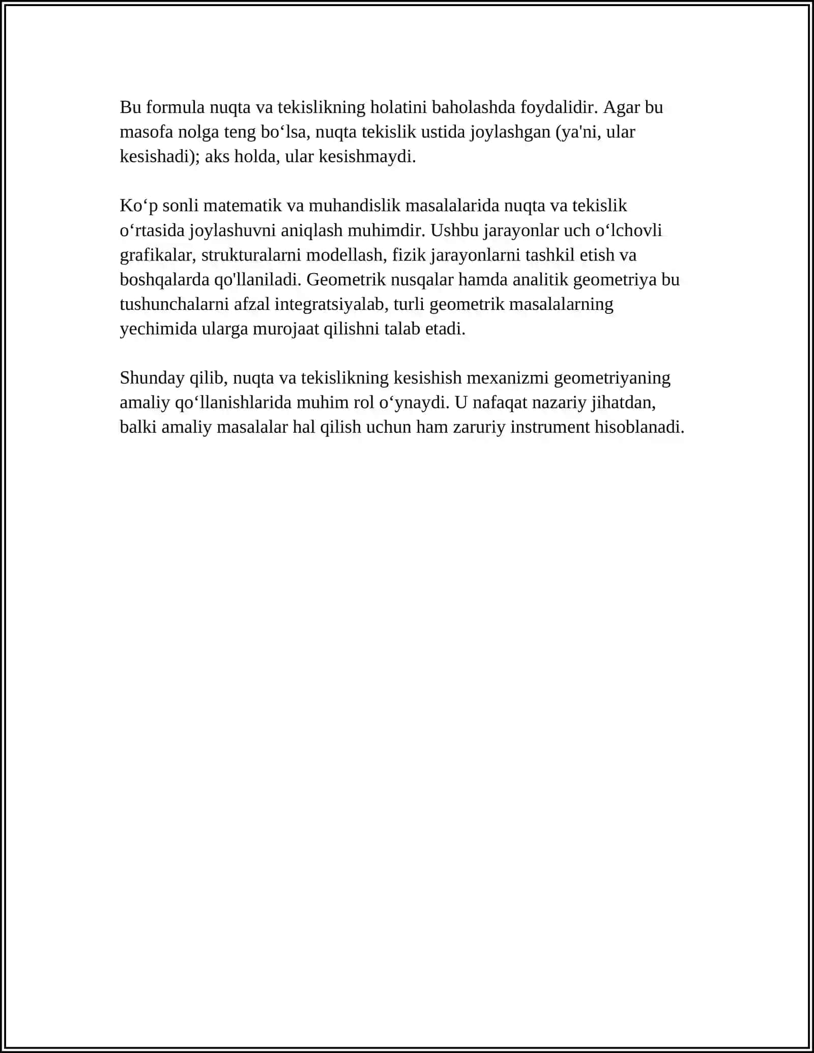 NUQTA,TUG'RI CHIZIQ VA TEKISLIK PROYEKSIYALARI. METRIK VA POZITSION MASALALAR 4