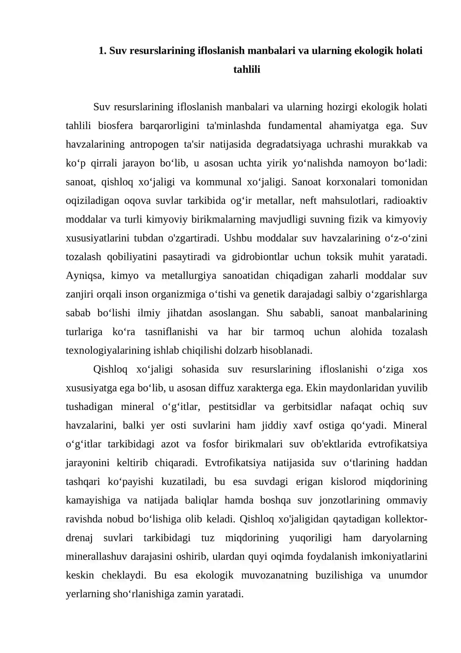 Suv resurslarini muhofaza qilish Referat 4