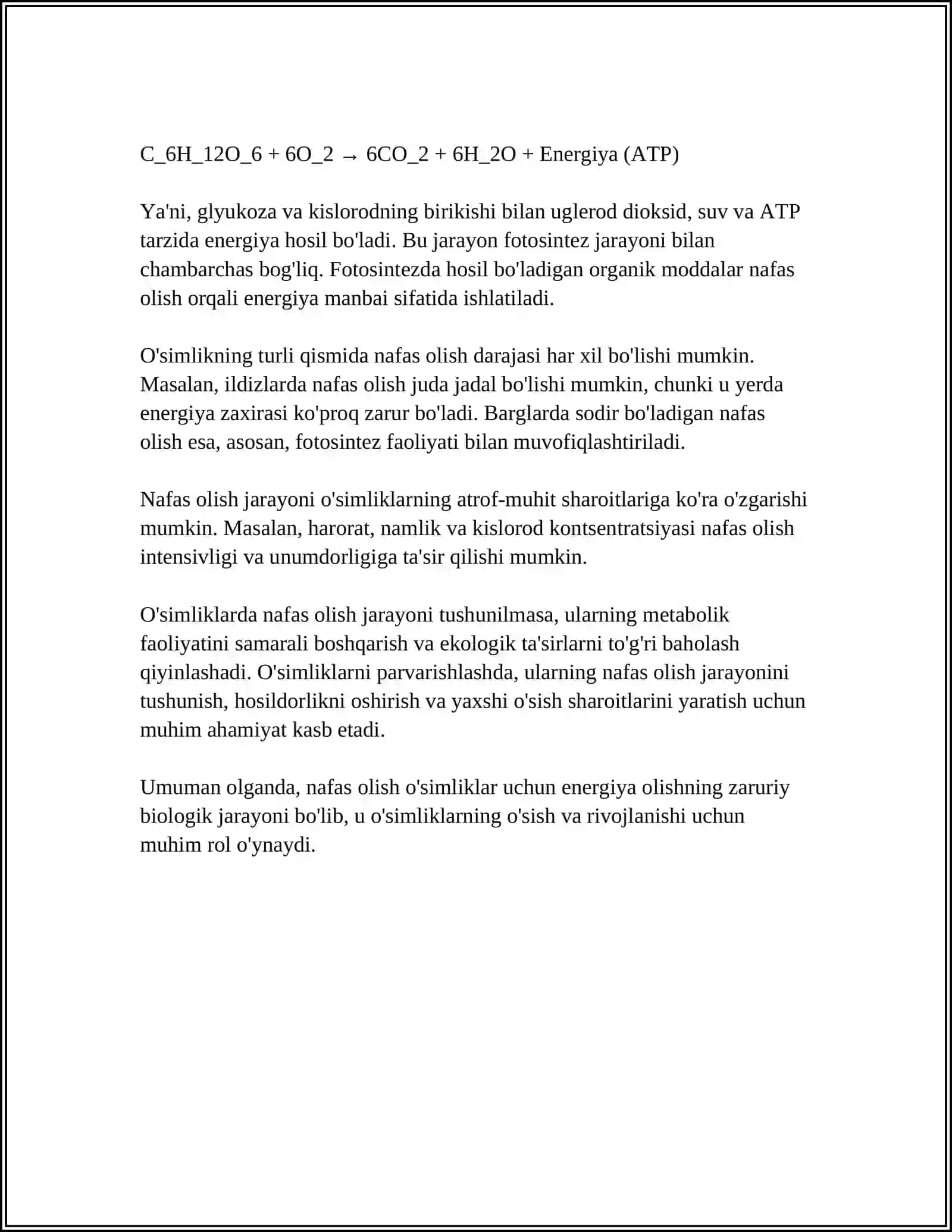 OʻSIMLIKLARDA NAFAS OLISHNING EKOLOGIK VA ONTOGENETIK ASPEKTLARI 4