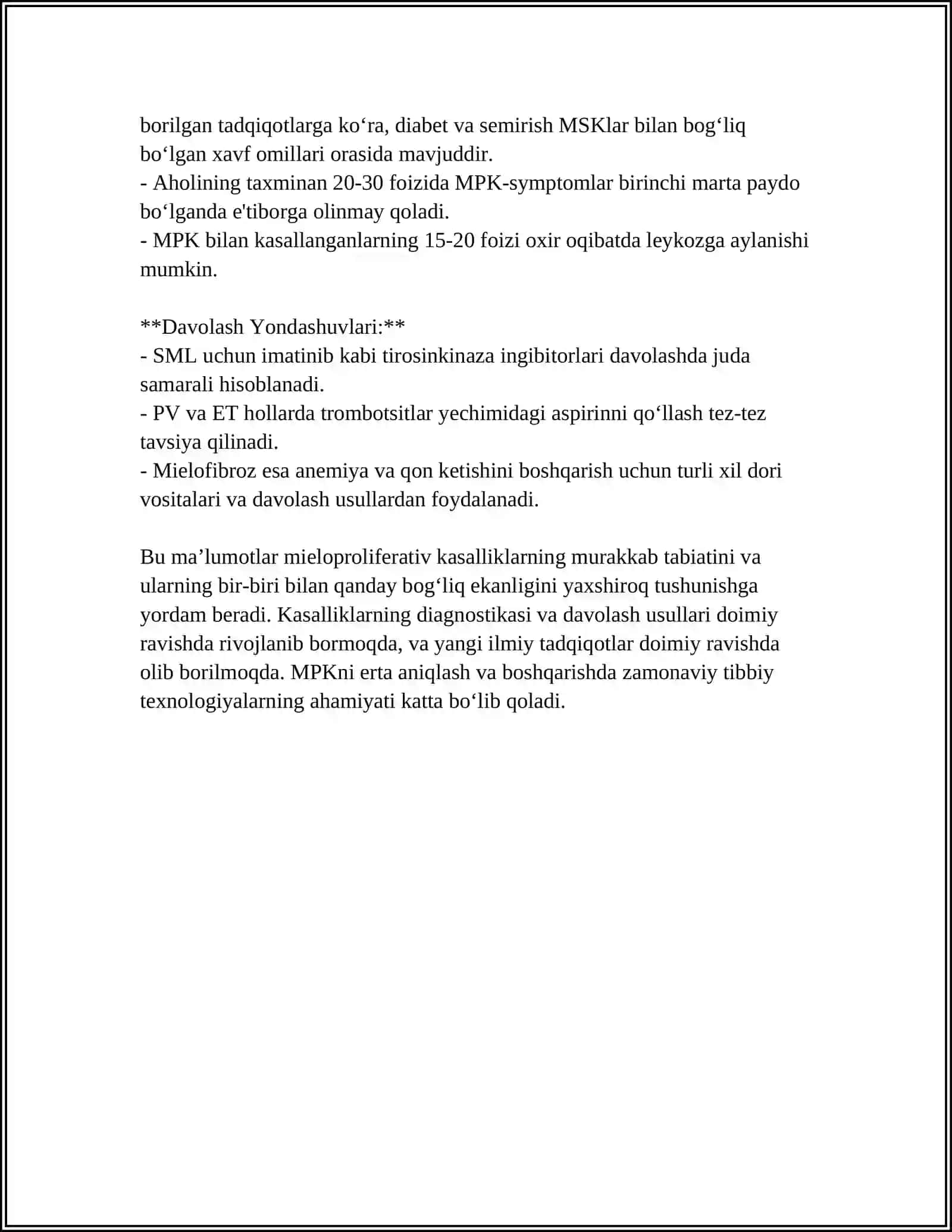 MUSTAQIL ISH Mavzu: MIELOPROLIFERATIV KASSALIKLAR 4
