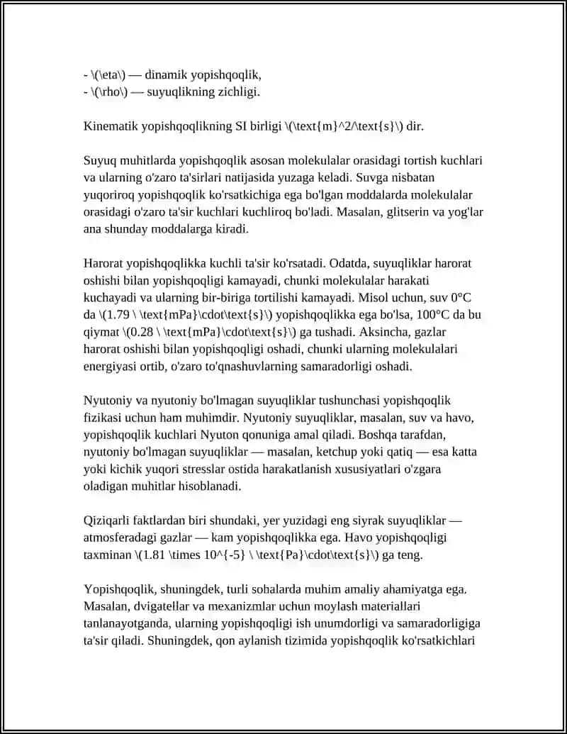 Yopishqoqlik Fizikasi 4